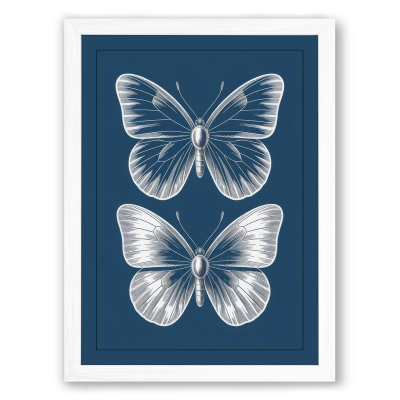 Butterfly Study Minimalist Framed Wall Art Print A1 (84.1×59.4cm) White, Wall Decor for Living Room, Bedroom, Office & Home, Ready to Hang, Art Gift