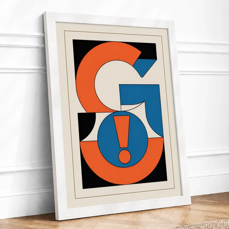 Orange and Blue Geometry Geometric Framed Wall Art Print A1 White