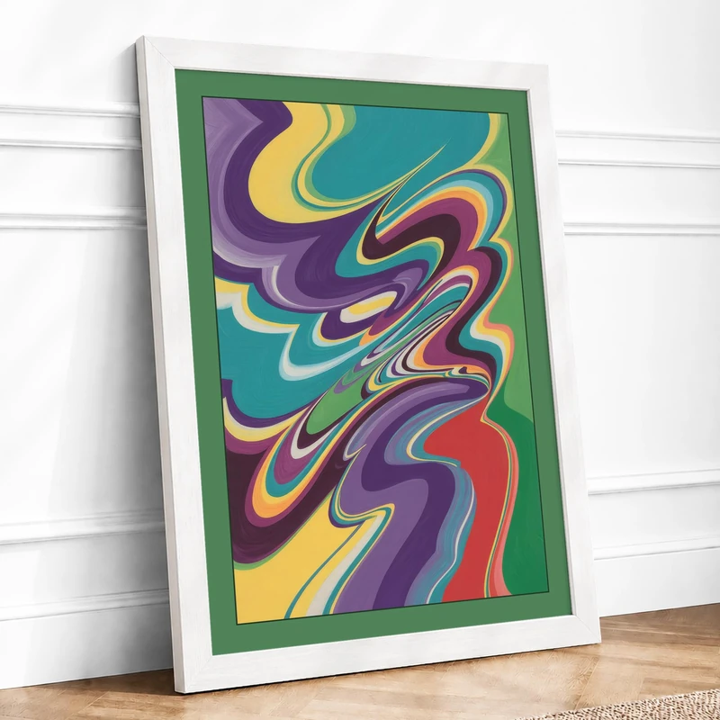 Flowing Colour Waves Geometric Framed Wall Art Print A1 (84.1×59.4cm) White, Wall Decor for Living Room, Bedroom, Office & Home, Ready to Hang, Art Gift