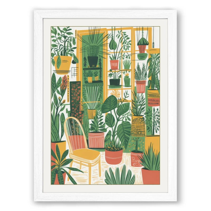 Plant Lover's Interior Botanical Framed Wall Art Print A1 (84.1×59.4cm) White, Wall Decor for Living Room, Bedroom, Office & Home, Ready to Hang, Art Gift