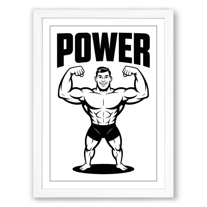 Power and Strength Vintage Framed Wall Art Print A1 (84.1×59.4cm) White, Wall Decor for Living Room, Bedroom, Office & Home, Ready to Hang, Art Gift - Image 1