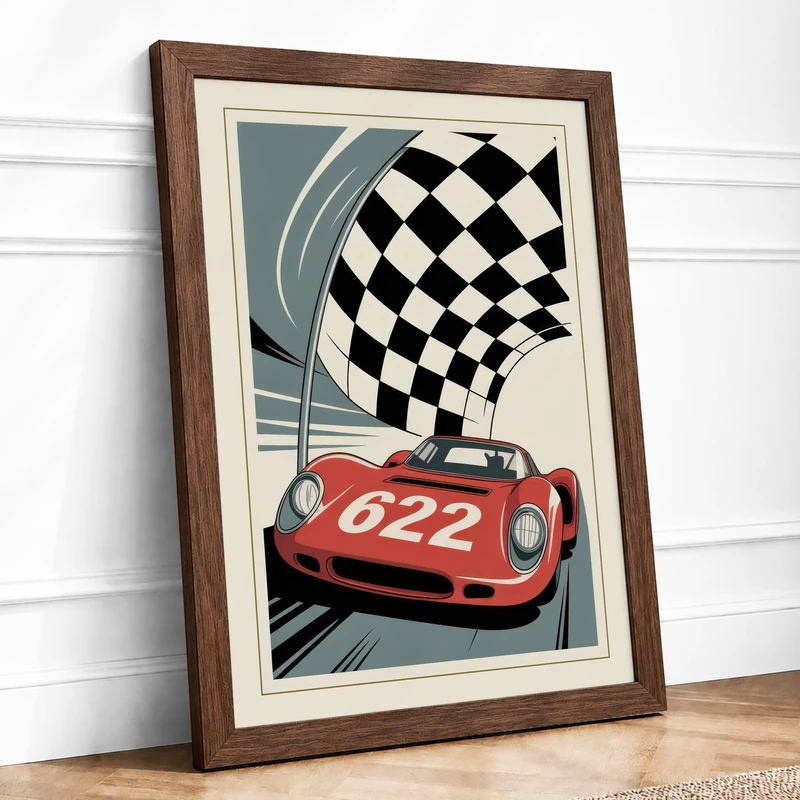 Victory Lap Retro Framed Wall Art Print A1 (84.1×59.4cm) Walnut, Wall Decor for Living Room, Bedroom, Office & Home, Ready to Hang, Art Gift - Image 1