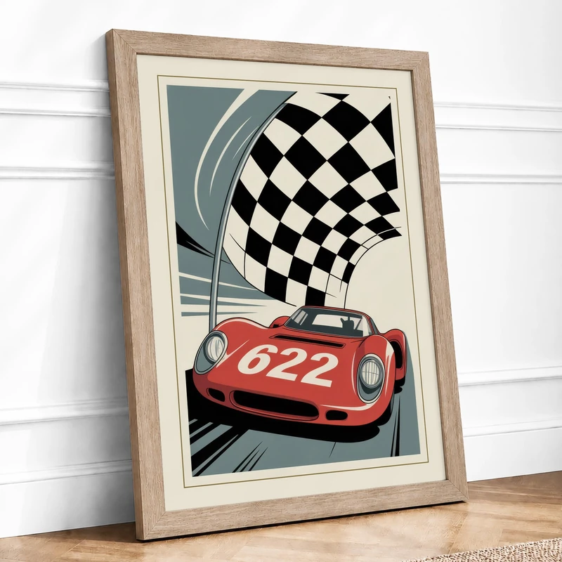 Victory Lap Retro Framed Wall Art Print A1 (84.1×59.4cm) Oak, Wall Decor for Living Room, Bedroom, Office & Home, Ready to Hang, Art Gift - Image 1