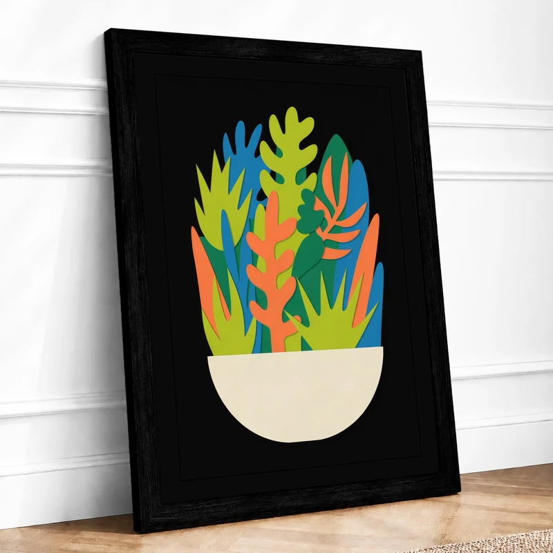 Potted Plant Abundance Modern Framed Wall Art Print A1 (84.1×59.4cm) Black, Wall Decor for Living Room, Bedroom, Office & Home, Ready to Hang, Art Gift