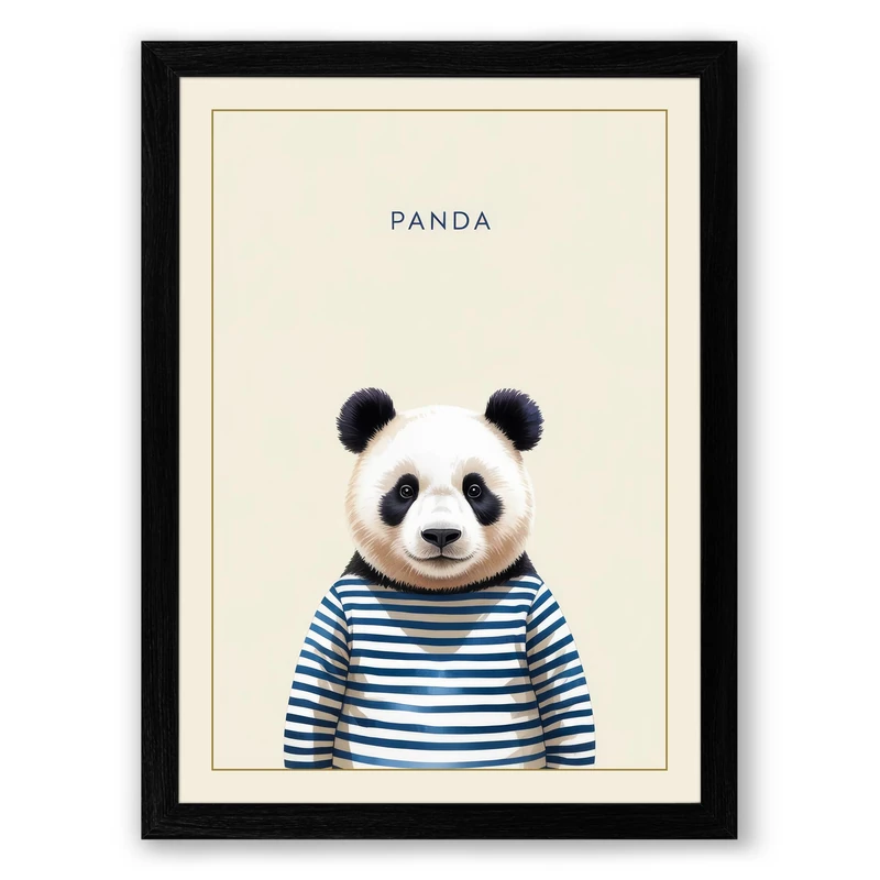 Dressed Panda Portrait Minimalist Framed Wall Art Print A1 (84.1×59.4cm) Black, Wall Decor for Living Room, Bedroom, Office & Home, Ready to Hang, Art Gift