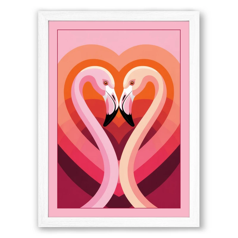 Flamingos in Love Modern Framed Wall Art Print A1 (84.1×59.4cm) White, Wall Decor for Living Room, Bedroom, Office & Home, Ready to Hang, Art Gift - Image 1