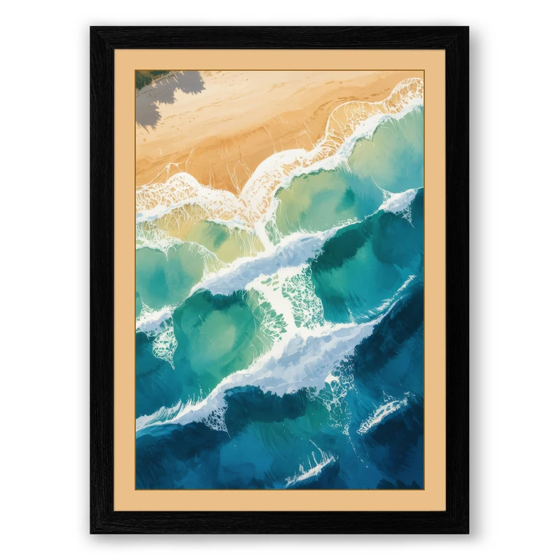 Waves at Shore Coastal Framed Wall Art Print A1 (84.1×59.4cm) Black, Wall Decor for Living Room, Bedroom, Office & Home, Ready to Hang, Art Gift - Image 1
