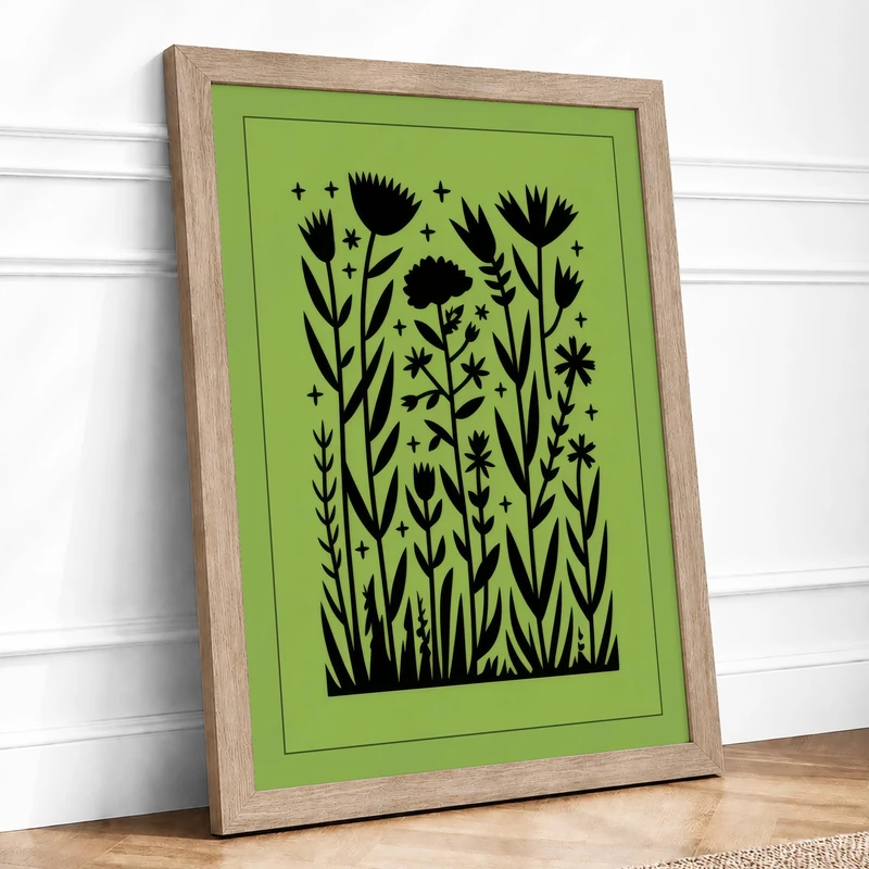 Wildflower Field Botanical Framed Wall Art Print A1 (84.1×59.4cm) Oak, Wall Decor for Living Room, Bedroom, Office & Home, Ready to Hang, Art Gift
