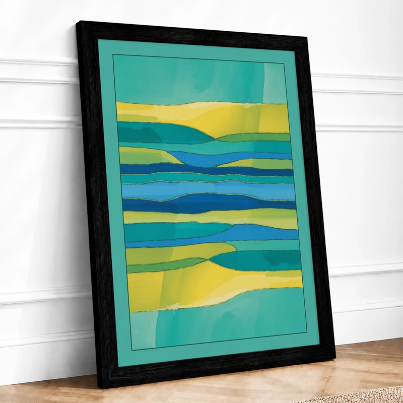 Flowing Waters Abstract Minimalist Framed Wall Art Print A1 Black