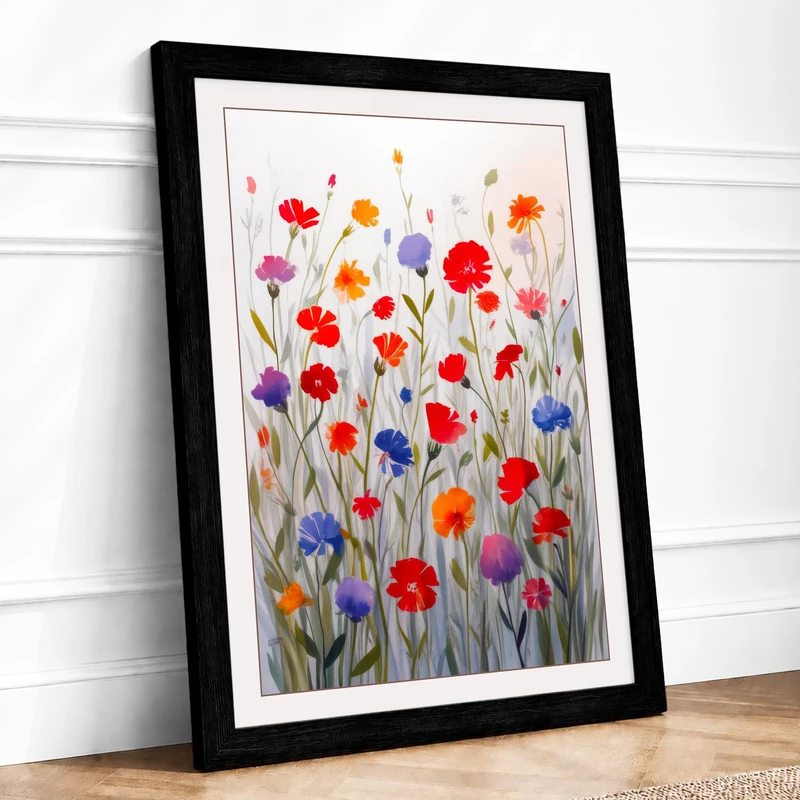 Wildflower Meadow Botanical Framed Wall Art Print A1 (84.1×59.4cm) Black, Wall Decor for Living Room, Bedroom, Office & Home, Ready to Hang, Art Gift - Image 1