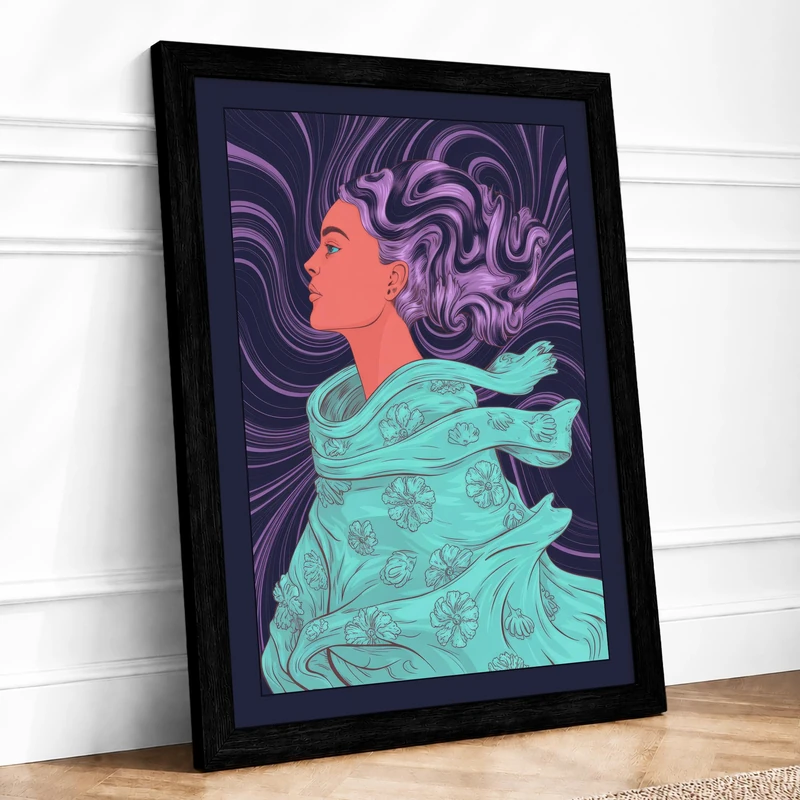 Psychedelic Profile Retro Framed Wall Art Print A1 (84.1×59.4cm) Black, Wall Decor for Living Room, Bedroom, Office & Home, Ready to Hang, Art Gift - Image 1