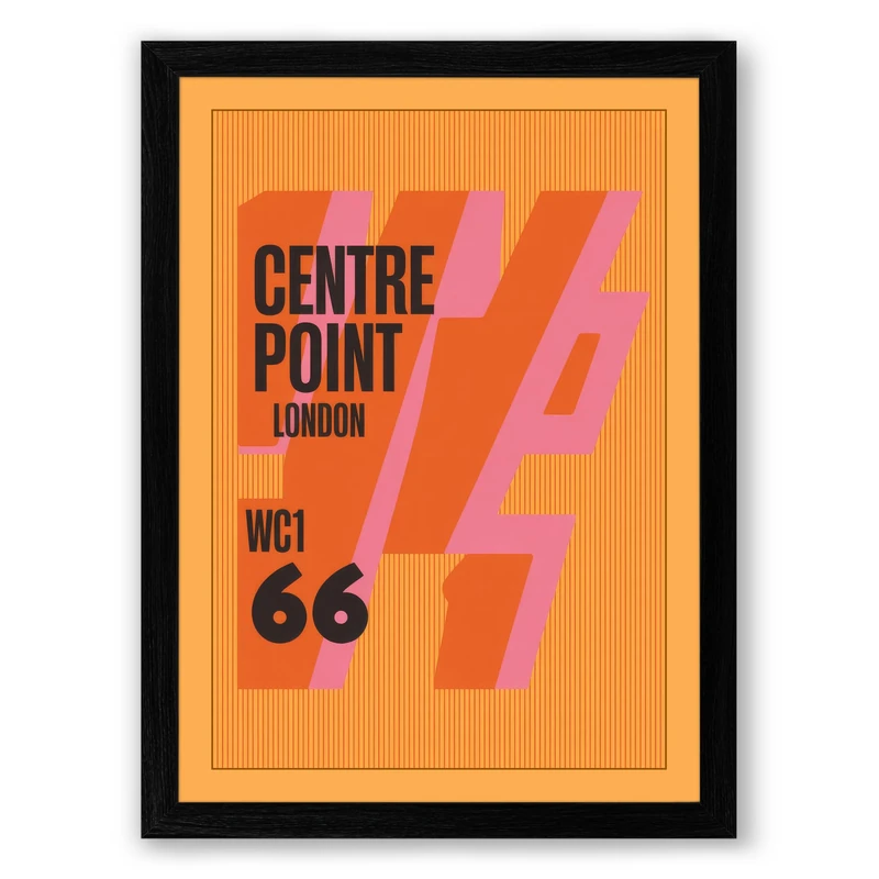 Centre Point London Retro Framed Wall Art Print A1 (84.1×59.4cm) Black, Wall Decor for Living Room, Bedroom, Office & Home, Ready to Hang, Art Gift