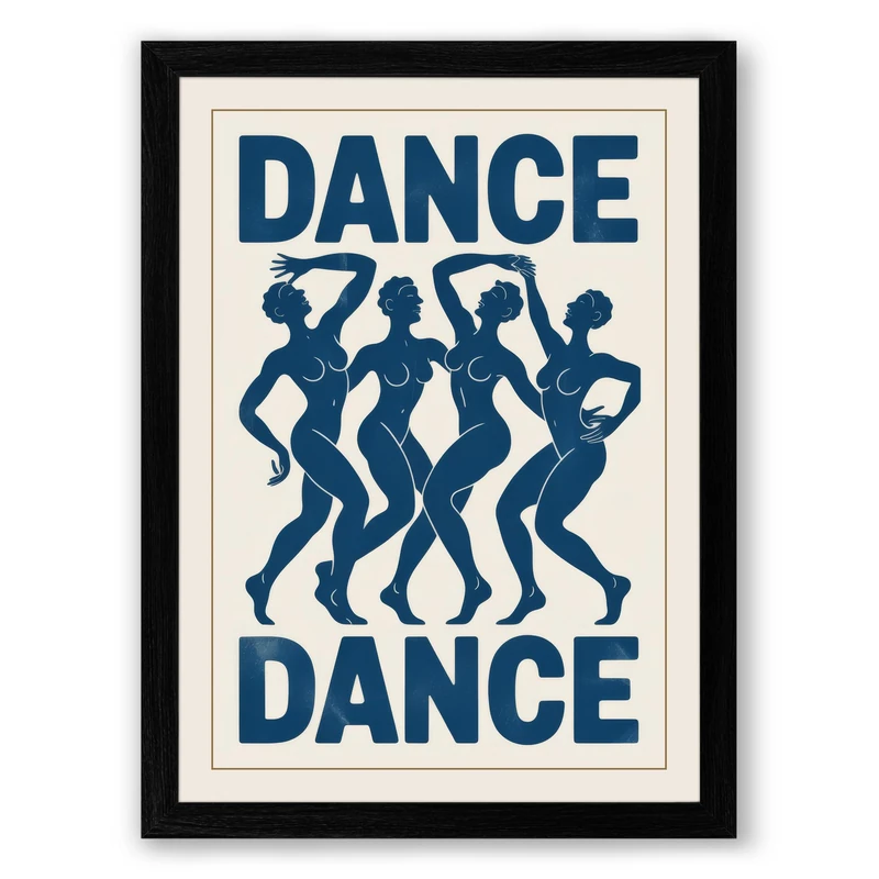 Dance in Motion Graphic Design Framed Wall Art Print A1 (84.1×59.4cm) Black, Wall Decor for Living Room, Bedroom, Office & Home, Ready to Hang, Art Gift