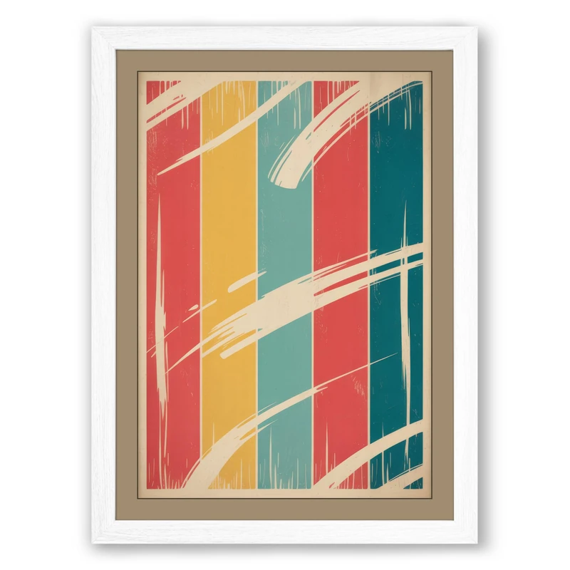 Flowing Stripes Geometric Framed Wall Art Print A1 (84.1×59.4cm) White, Wall Decor for Living Room, Bedroom, Office & Home, Ready to Hang, Art Gift