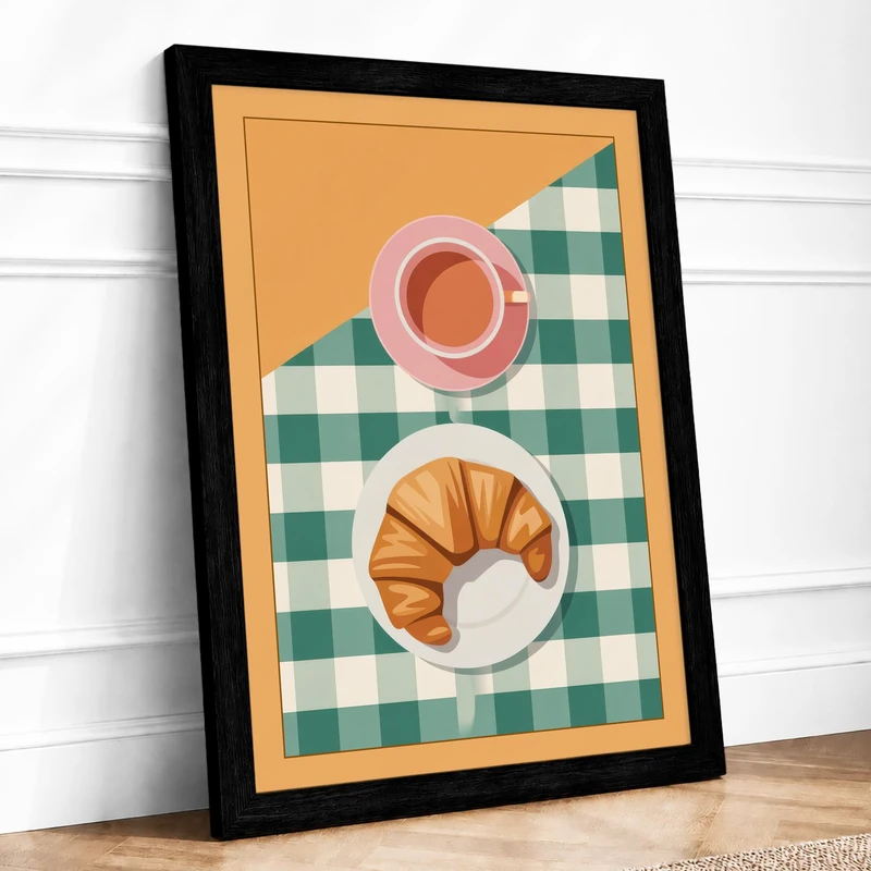 Breakfast at Leisure Minimalist Framed Wall Art Print A1 (84.1×59.4cm) Black, Wall Decor for Living Room, Bedroom, Office & Home, Ready to Hang, Art Gift