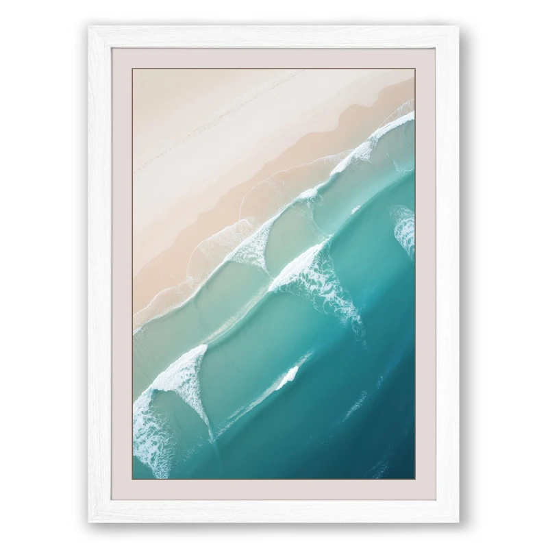 Turquoise Meeting Shore Coastal Framed Wall Art Print A1 (84.1×59.4cm) White, Wall Decor for Living Room, Bedroom, Office & Home, Ready to Hang, Art Gift - Image 1