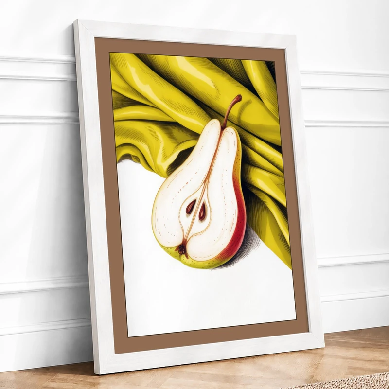 Fresh Fruit Still Life Modern Framed Wall Art Print A1 (84.1×59.4cm) White, Wall Decor for Living Room, Bedroom, Office & Home, Ready to Hang, Art Gift