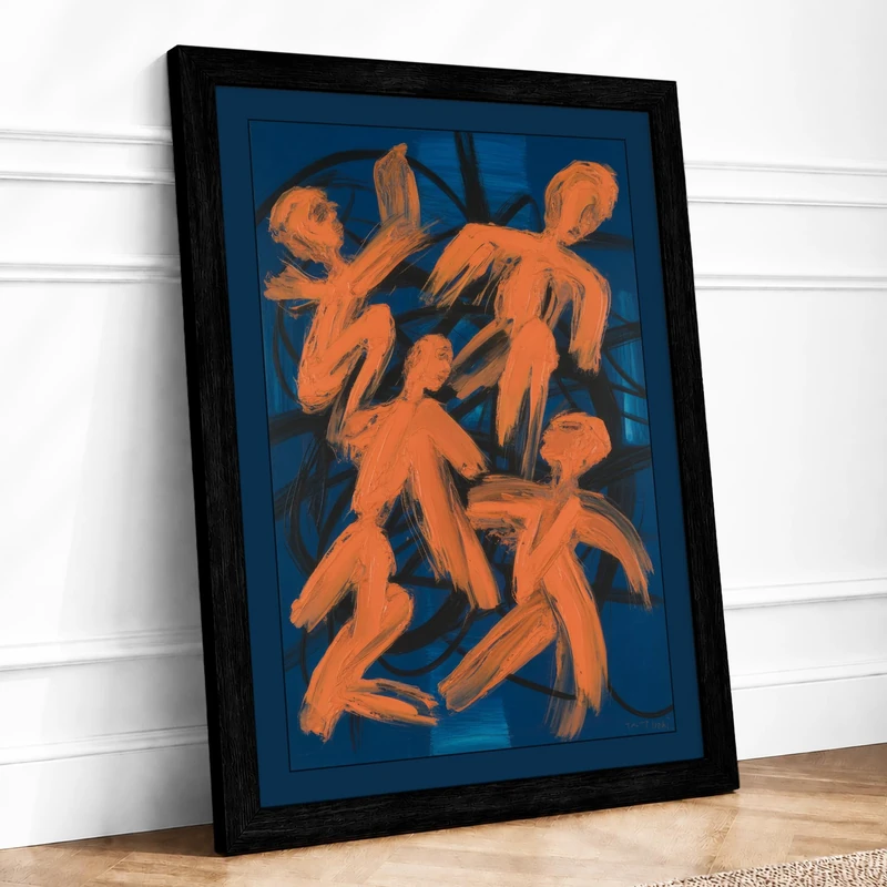 Dancing Figures Modern Framed Wall Art Print A1 (84.1×59.4cm) Black, Wall Decor for Living Room, Bedroom, Office & Home, Ready to Hang, Art Gift