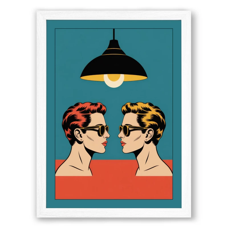 Two Faces, One Light Modern Framed Wall Art Print A1 (84.1×59.4cm) White, Wall Decor for Living Room, Bedroom, Office & Home, Ready to Hang, Art Gift - Image 1