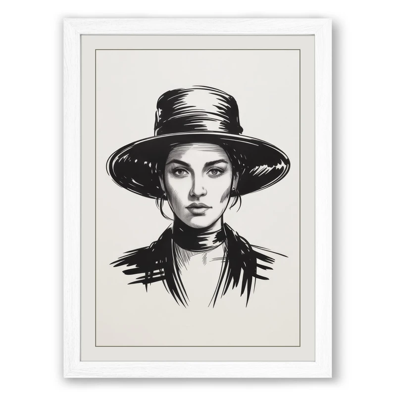 Portrait in Ink Modern Framed Wall Art Print A1 (84.1×59.4cm) White, Wall Decor for Living Room, Bedroom, Office & Home, Ready to Hang, Art Gift - Image 1