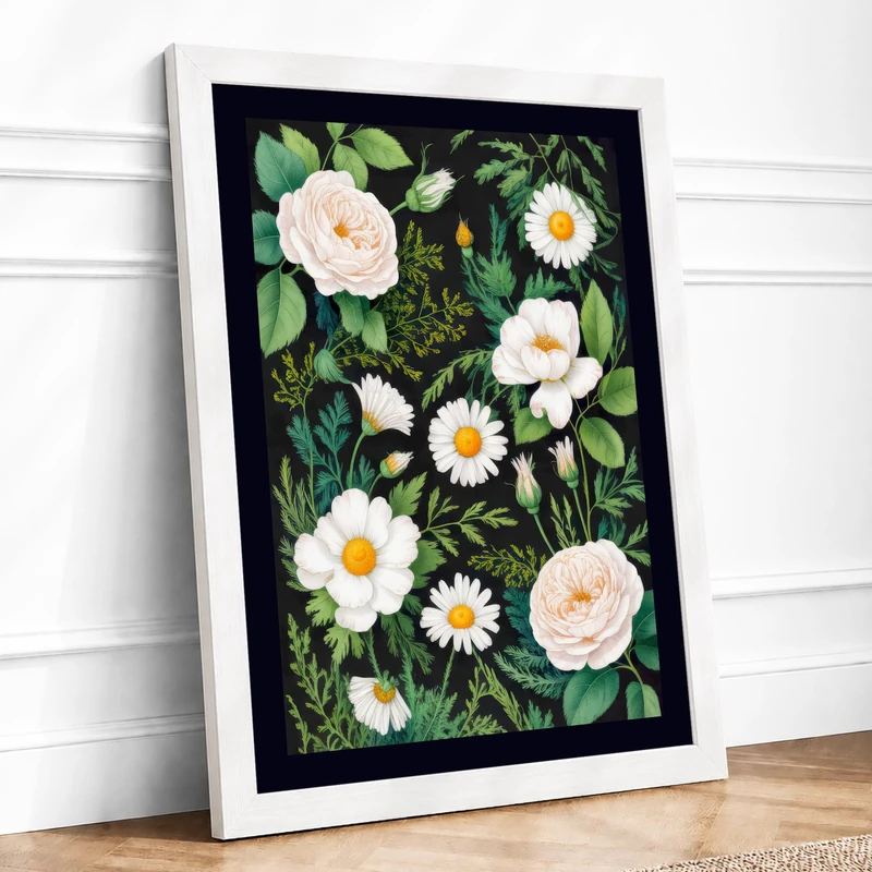 Garden at Peak Bloom Botanical Framed Wall Art Print A1 (84.1×59.4cm) White, Wall Decor for Living Room, Bedroom, Office & Home, Ready to Hang, Art Gift - Image 1