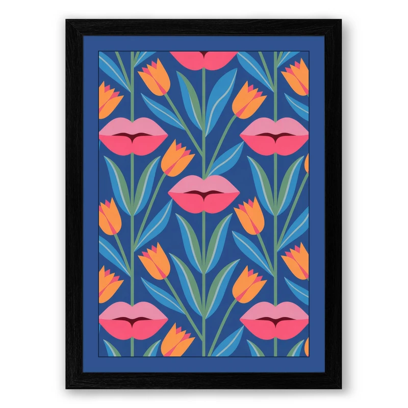 Spring Tulips Botanical Framed Wall Art Print A1 (84.1×59.4cm) Black, Wall Decor for Living Room, Bedroom, Office & Home, Ready to Hang, Art Gift
