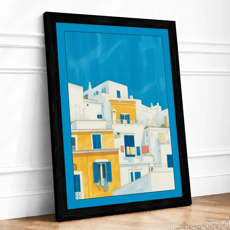 Cycladic Serenity Minimalist Framed Wall Art Print A1 (84.1×59.4cm) Black, Wall Decor for Living Room, Bedroom, Office & Home, Ready to Hang, Art Gift - Image 1
