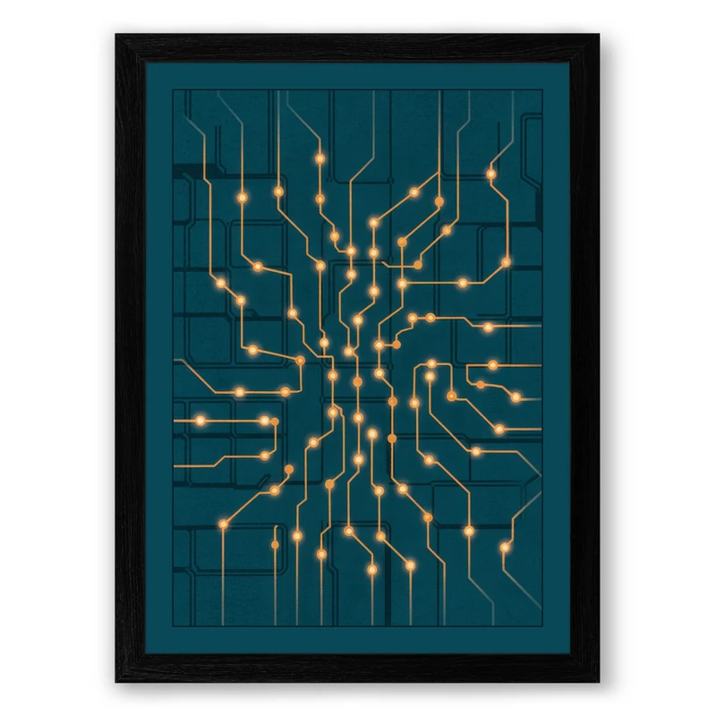 Digital Circuits in Gold Geometric Framed Wall Art Print A1 (84.1×59.4cm) Black, Wall Decor for Living Room, Bedroom, Office & Home, Ready to Hang, Art Gift - Image 1