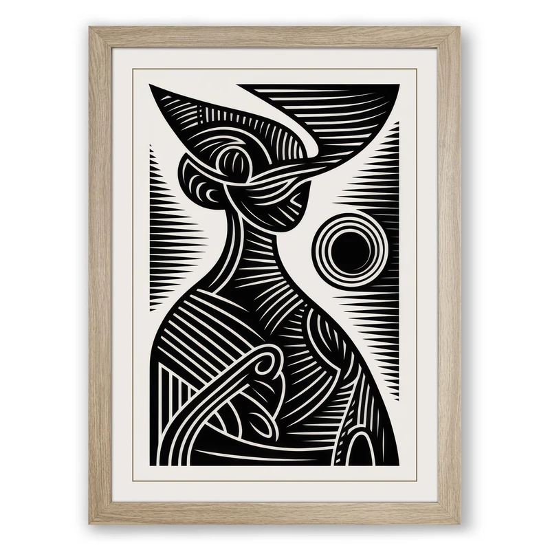Two Birds in Profile Graphic Framed Wall Art Print A1 (84.1×59.4cm) Oak, Wall Decor for Living Room, Bedroom, Office & Home, Ready to Hang, Art Gift - Image 1