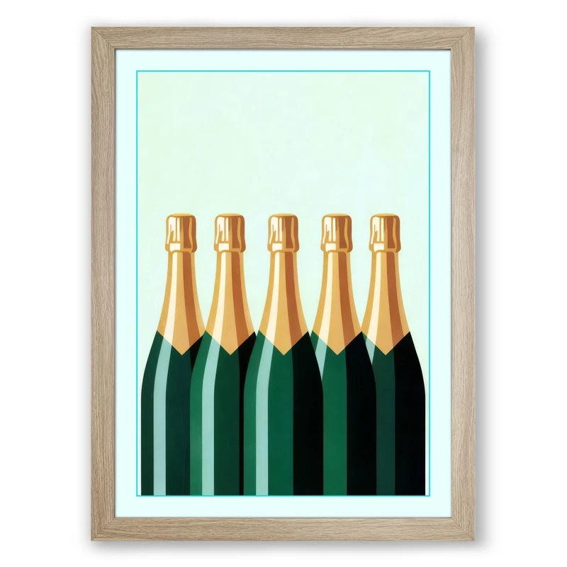 Champagne Symmetry Minimalist Framed Wall Art Print A1 (84.1×59.4cm) Oak, Wall Decor for Living Room, Bedroom, Office & Home, Ready to Hang, Art Gift