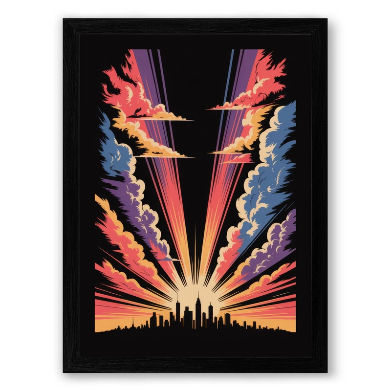 City Under Fire Modern Framed Wall Art Print A1 (84.1×59.4cm) Black, Wall Decor for Living Room, Bedroom, Office & Home, Ready to Hang, Art Gift - Image 1