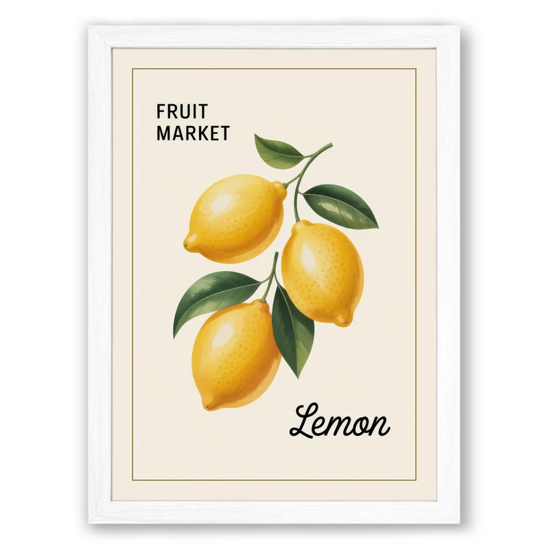 Lemon Market Botanical Framed Wall Art Print A1 (84.1×59.4cm) White, Wall Decor for Living Room, Bedroom, Office & Home, Ready to Hang, Art Gift