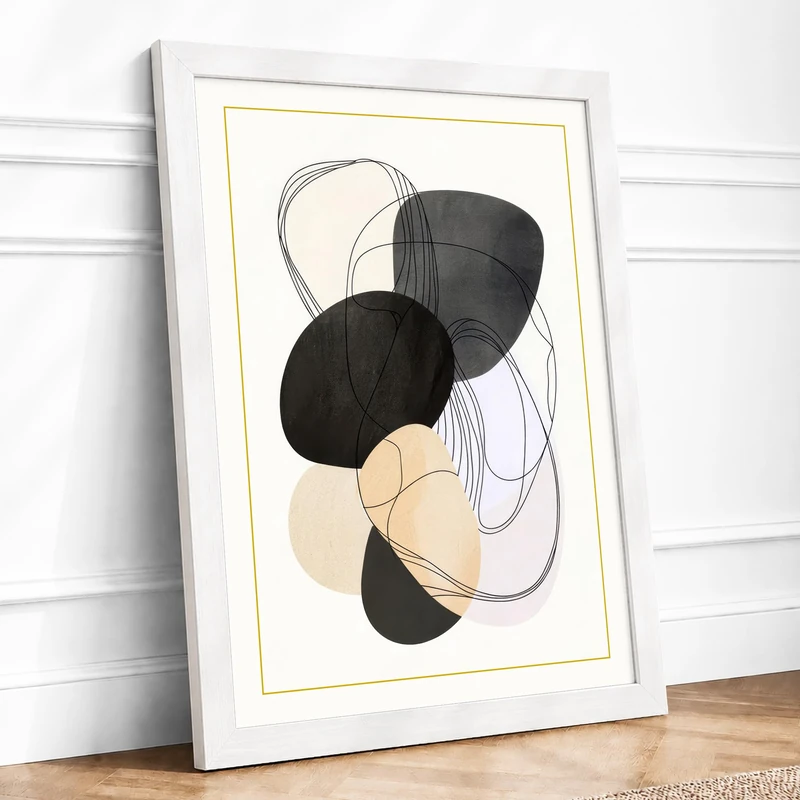 Organic Forms Minimalist Framed Wall Art Print A1 (84.1×59.4cm) White, Wall Decor for Living Room, Bedroom, Office & Home, Ready to Hang, Art Gift