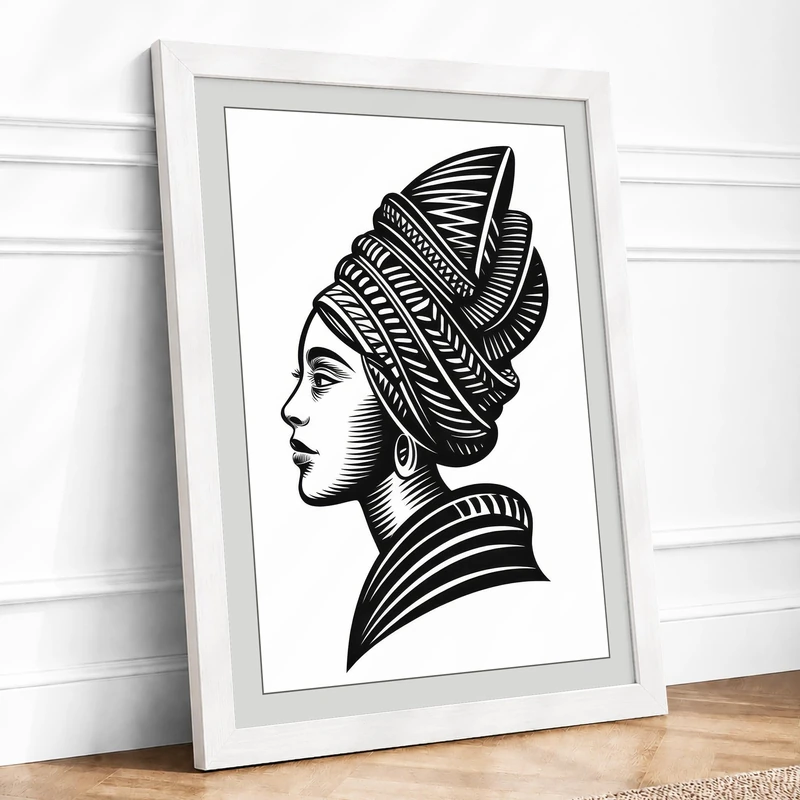 Profile in Black Line Art Deco Framed Wall Art Print A1 (84.1×59.4cm) White, Wall Decor for Living Room, Bedroom, Office & Home, Ready to Hang, Art Gift - Image 1