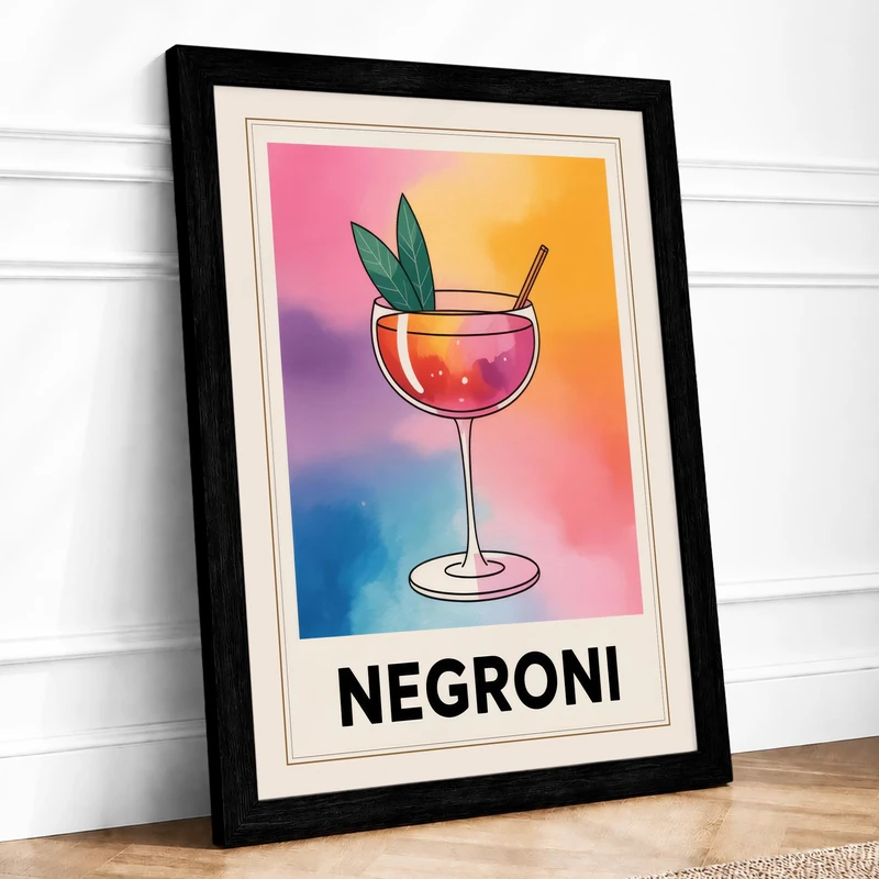 Negroni Poster Vintage Framed Wall Art Print A1 (84.1×59.4cm) Black, Wall Decor for Living Room, Bedroom, Office & Home, Ready to Hang, Art Gift - Image 1