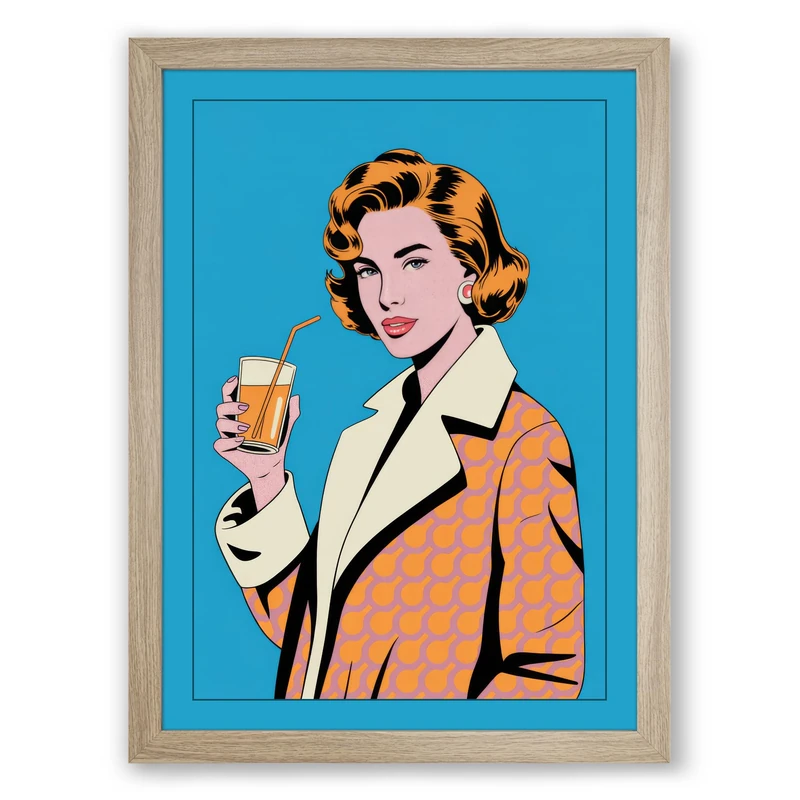 Champagne Toast Retro Framed Wall Art Print A1 (84.1×59.4cm) Oak, Wall Decor for Living Room, Bedroom, Office & Home, Ready to Hang, Art Gift