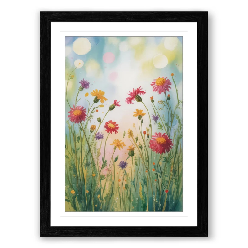 Wildflower Meadow Botanical Framed Wall Art Print A1 (84.1×59.4cm) Black, Wall Decor for Living Room, Bedroom, Office & Home, Ready to Hang, Art Gift