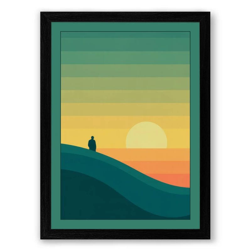 Solitary Figure at Dusk Minimalist Framed Wall Art Print A1 (84.1×59.4cm) Black, Wall Decor for Living Room, Bedroom, Office & Home, Ready to Hang, Art Gift