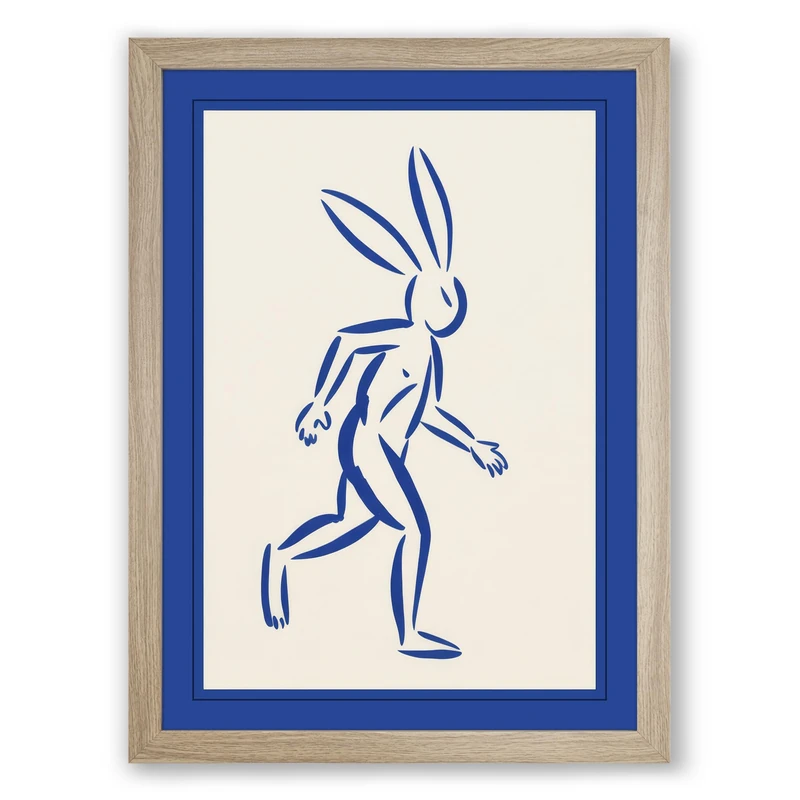 Leaping Hare Minimalist Framed Wall Art Print A1 (84.1×59.4cm) Oak, Wall Decor for Living Room, Bedroom, Office & Home, Ready to Hang, Art Gift