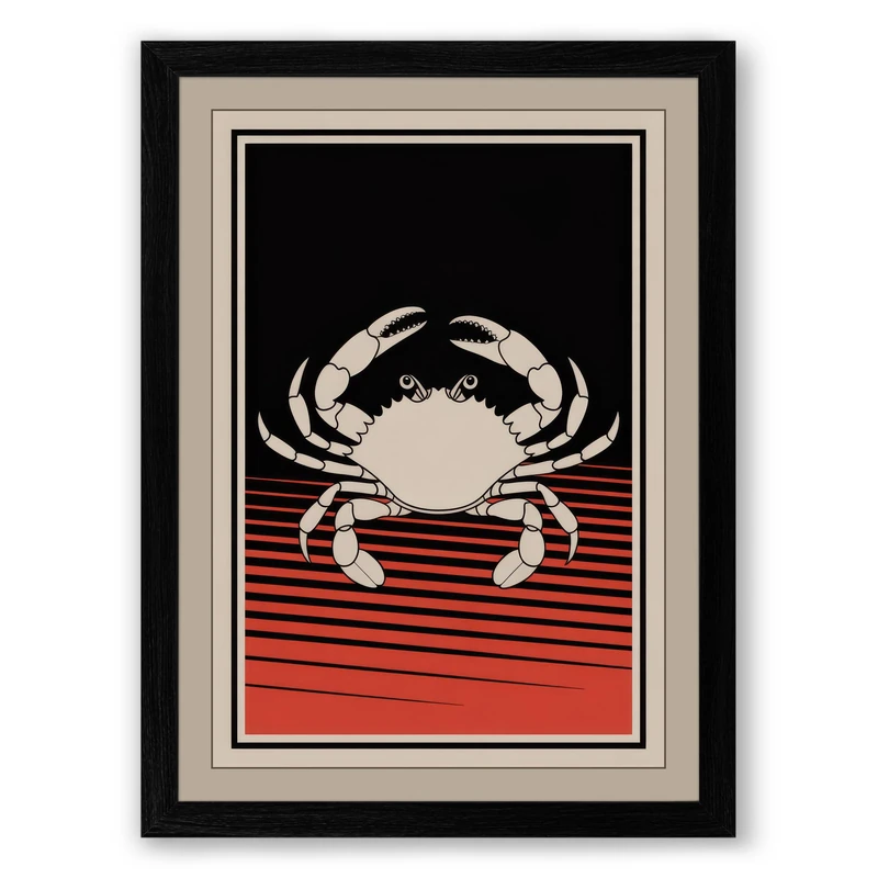 Crab Geometric Framed Wall Art Print A1 (84.1×59.4cm) Black, Wall Decor for Living Room, Bedroom, Office & Home, Ready to Hang, Art Gift