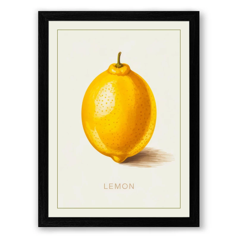Single Lemon Study Botanical Framed Wall Art Print A1 (84.1×59.4cm) Black, Wall Decor for Living Room, Bedroom, Office & Home, Ready to Hang, Art Gift
