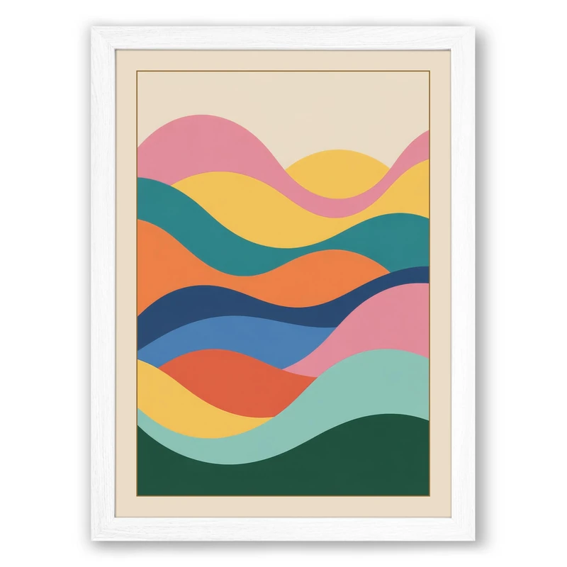Flowing Waves Minimalist Framed Wall Art Print A1 (84.1×59.4cm) White, Wall Decor for Living Room, Bedroom, Office & Home, Ready to Hang, Art Gift - Image 1