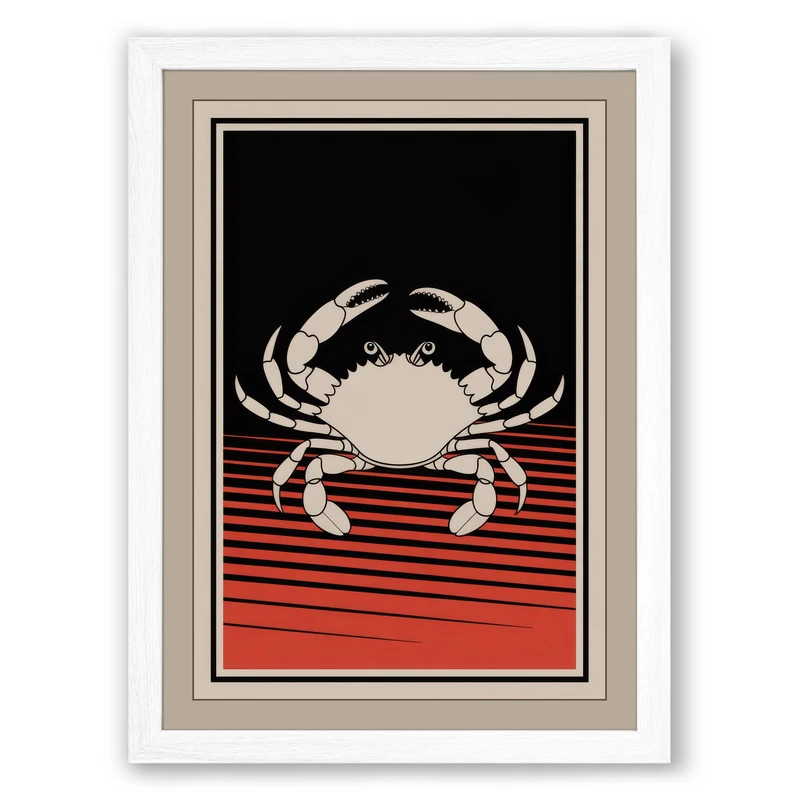 Crab Geometric Framed Wall Art Print A1 (84.1×59.4cm) White, Wall Decor for Living Room, Bedroom, Office & Home, Ready to Hang, Art Gift - Image 1