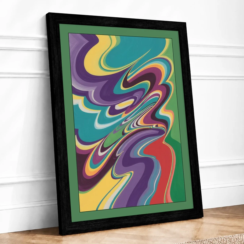 Flowing Colour Waves Geometric Framed Wall Art Print A1 (84.1×59.4cm) Black, Wall Decor for Living Room, Bedroom, Office & Home, Ready to Hang, Art Gift - Image 1