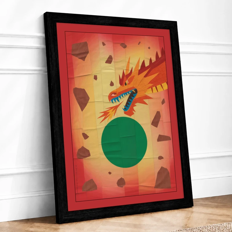 Playful Dragon Modern Framed Wall Art Print A1 (84.1×59.4cm) Black, Wall Decor for Living Room, Bedroom, Office & Home, Ready to Hang, Art Gift - Image 1