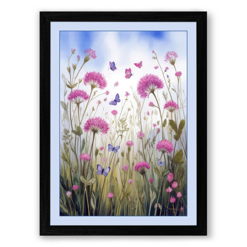 Wildflower Meadow Botanical Framed Wall Art Print A1 (84.1×59.4cm) Black, Wall Decor for Living Room, Bedroom, Office & Home, Ready to Hang, Art Gift