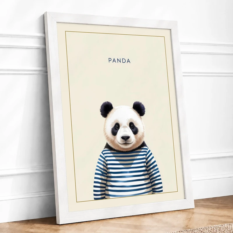 Dressed Panda Portrait Minimalist Framed Wall Art Print A1 (84.1×59.4cm) White, Wall Decor for Living Room, Bedroom, Office & Home, Ready to Hang, Art Gift - Image 1