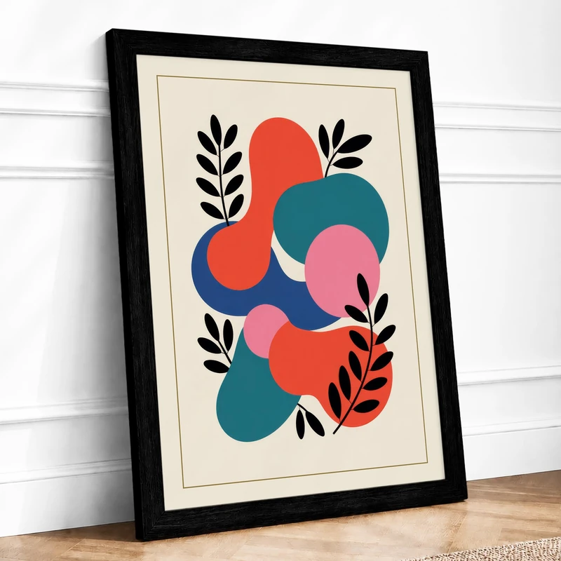 Abstract Organic Forms Mid-Century Framed Wall Art Print A1 (84.1×59.4cm) Black, Wall Decor for Living Room, Bedroom, Office & Home, Ready to Hang, Art Gift