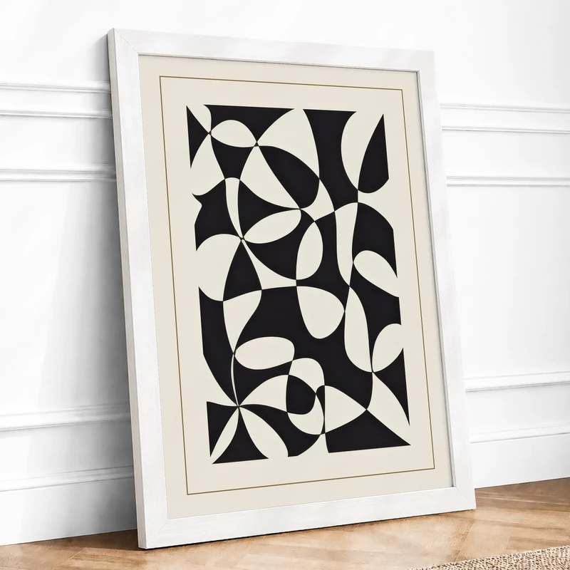 Black and White Tessellation Geometric Framed Wall Art Print A1 (84.1×59.4cm) White, Wall Decor for Living Room, Bedroom, Office & Home, Ready to Hang, Art Gift