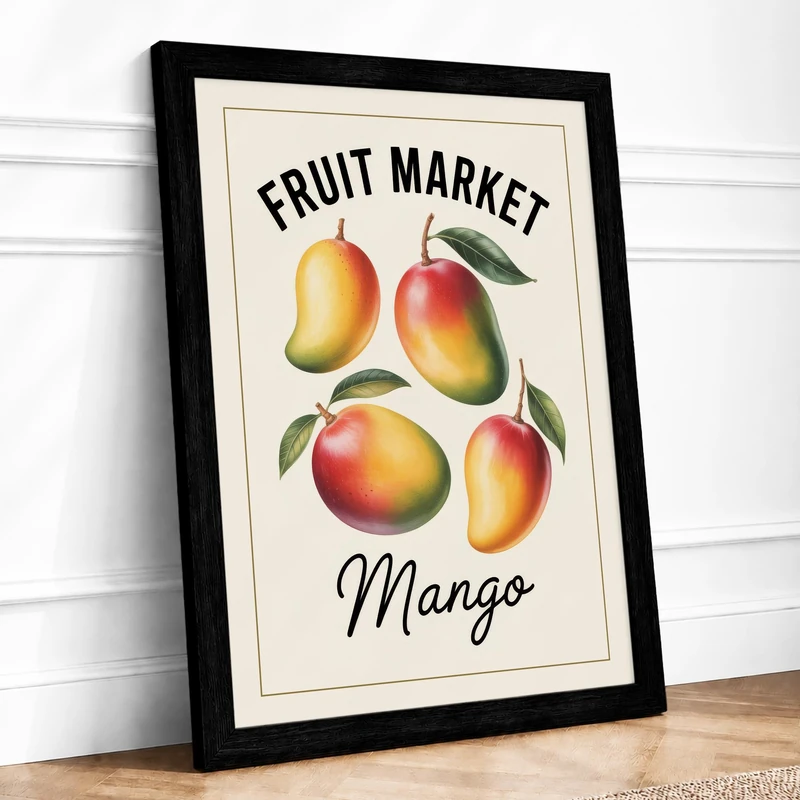Fruit Market Mangoes Vintage Framed Wall Art Print A1 (84.1×59.4cm) Black, Wall Decor for Living Room, Bedroom, Office & Home, Ready to Hang, Art Gift - Image 1